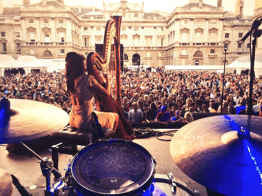 Lucinda Belle performing at Somerset House, London, in front of a huge festival crowd
